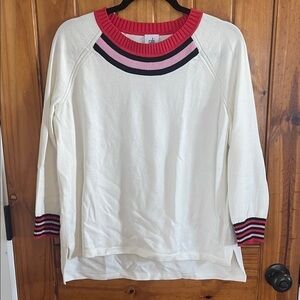 Cabi Pickleball Pullover Sweater 3/4 Sleeves white small cotton blend
